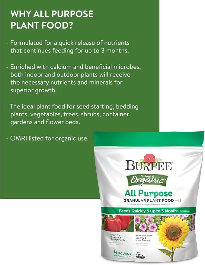 Burpee Natural Purpose Granular 4-Lb Organic Food for Growing Strong Plants & Organic Coconut Coir Concentrated Seed Starting Mix, 16 Quart