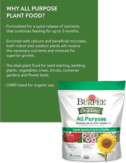 Burpee 4lb Organic Plant Food + 3lb Organic Blood Meal Fertilizer Bundle for Vegetable Garden, Flower Garden & Seed Starting