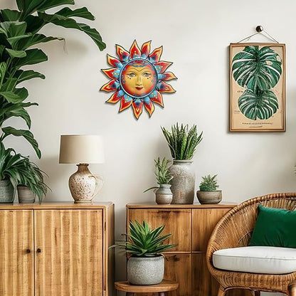 Daogtc Metal Sun Wall Decor - Sun Flower Wall Art Decoration,Hanging Decoration for Home Garden Farmhouse Yard Patio Fence Living Room Bedroom (SUN-I)