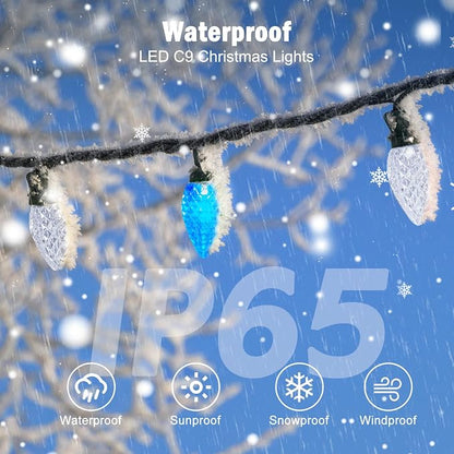Brightown C9 Christmas Lights Outdoor 2 Pack, Total 162ft 200LED Blue&White | with Timing & Memory, 8 Modes, Connectable, Waterproof - C9 Christmas Lights for Indoor Outside Tree Home Yard Decoration