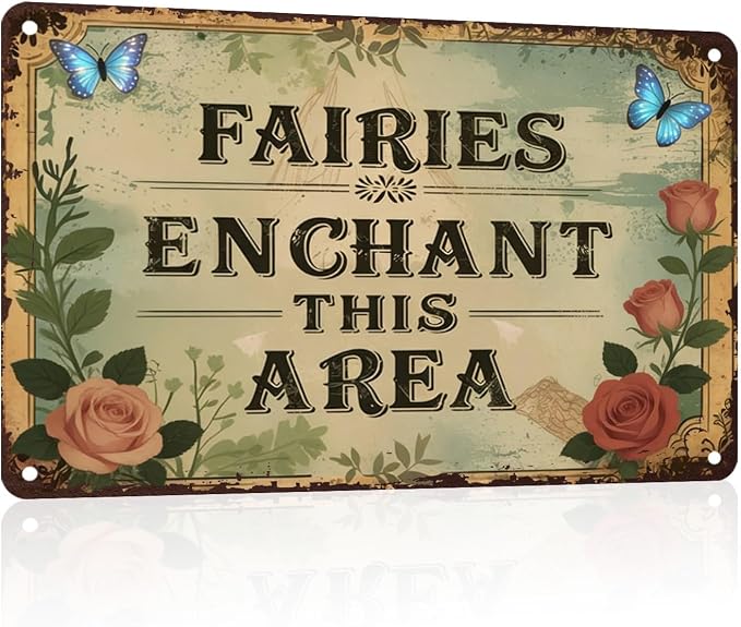PEACHGARDEN Funny Garden Signs Vintage Metal Tin Sign Enchanted Fairy Wall Art Decor for Garden Patio Yard Plant Room Greenhouse She Shed 12x16 inch