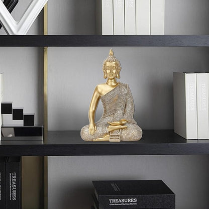 Golden Buddha Figurine - Meditating Seated Buddha Statue - resin Figurine | YOUERDA; Yoga Meditation Room Home Decor, Altar Spiritual Decoration Asia Sculpture for Garden, Patio, Deck, Yard Art