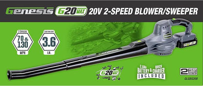 Genesis Cordless Leaf Blower 20V G20MAX Sweeper with Battery and Charger (GLGBS20B)
