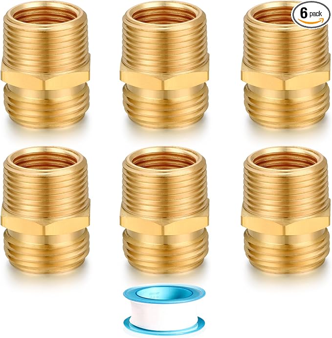 SIGURANTA 3/4 NPT to 3/4 GHT Garden Hose Adapter (MPT) - Brass, for Secure Pipe & Hose Connections (6 Pack)