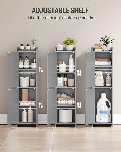 Hzuaneri Bathroom Storage Cabinet, Small Corner Floor Cabinet with 2 Doors and Adjustable Shelf, Narrow Toilet Paper Cabinets, Bathroom Organizer for Small Spaces, 7.9" D x 7.9" W x 29.5" H Gray