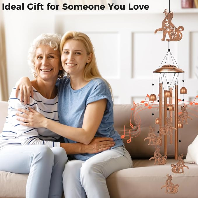 YHmall Wind Chimes for Outside, 35" Cat Gifts for Women Mom Wife Metal Memorial Windchimes Outdoors Patio Porch Yard Lawn Garden Decor