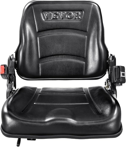 VEVOR Universal Forklift Seat, Tractor Seat with Adjustable Backrest & Safety Belt, Secure Micro Switch Design, Wear-Resistant PVC Mower Seat for Tractor Excavator, Skid Loader