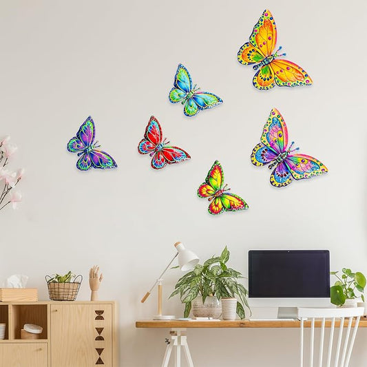 SUNREEK 6Pcs Metal Butterfly Wall Decor, 16Inch/8Inch Outdoor Butterfly Wall Art for Fence Garden Yard Room Patio Balcony Decorations