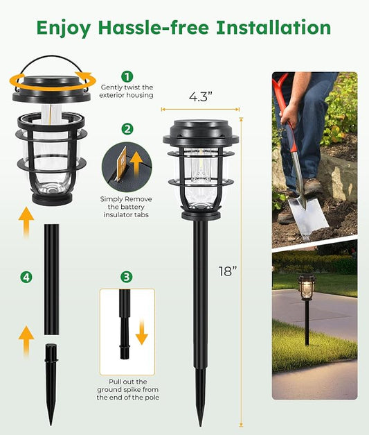 Vuees 8-Pack Solar Pathway Lights, 3-in-1 Design Outdoor Garden Patio Decor | 3000K warm glow, stake, tabletop or hanging setup, no wiring, rain-ready build, walkway, poolside and deck placement