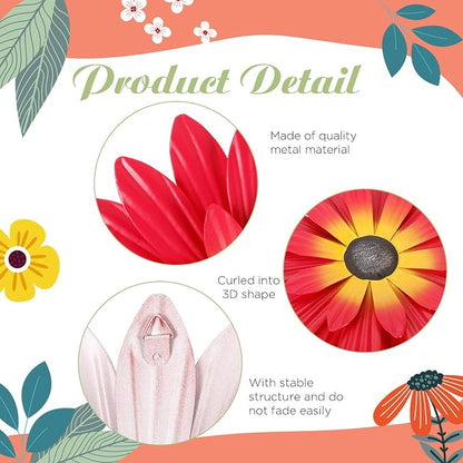 Zhehao 9 Pcs Metal Flower Wall Art Hanging 3D Daisy Decor Metal Flowers Outdoor Decor Multicolored Layered Floral Sunflower Wall Decorations for Home Garden Porch Patio(Fresh Color,8 Inch)