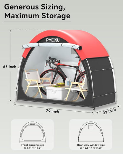 Upgraded Bike Storage Shed Tent, 210D Oxford Fabric PU4000 Waterproof Bicycle Shed, 53" High-Clearance Outdoor Shelter for 2-3 Bikes, Portable Storage for Motorcycles Garden Tools