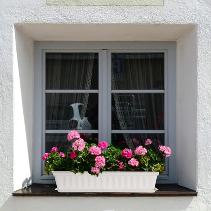 HOXHA 6 Pack Window Box Planter, 17 Inches Vegetable Flower Plastic Planter Boxes with Tray, Rectangular Planter Indoor and Outdoor Flower Pots for Windowsill, Patio, Porch, Garden Balcony, White