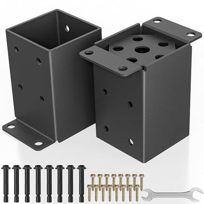 2 PCS Metal 4×4 Post Base, Inner Size 3.5"x3.5" | Heavy Duty Post Bracket, Anti-Corrosive Partition, Powder-Coated, For Pavilion Deck Railing Support