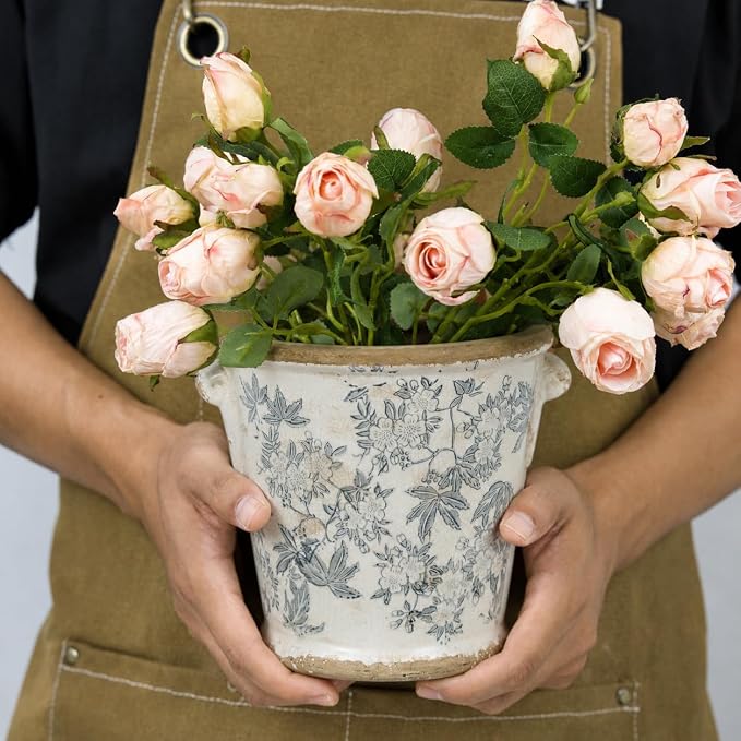 Dosayes Vintage Ceramic Flower Pot with Drainage Holes and Handle,Ice Crack Country Rustic Planters for Indoor Outdoor,Tuscan Decor,Home and Garden Decor,Gardening Present