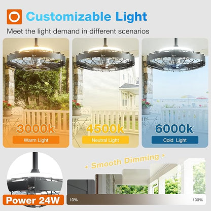 addlon 20 Inch Outdoor Ceiling Fan with Light for Patio, IP65 Waterproof Plug in Caged Hanging Fan, Remote Control, 3000-6000K Dimmable, 6 Speeds Reversible Outdoor Fan for Gazebo, Pergola, Porch