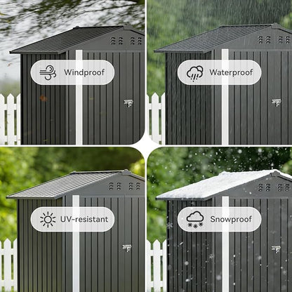 COMHOMA 6'x4' Shed Outdoor Storage Metal with Lockable Doors & Vents | Weatherproof garden utility tool house with adjustable shelving, spacious galvanized steel ventilated backyard workshop, gray