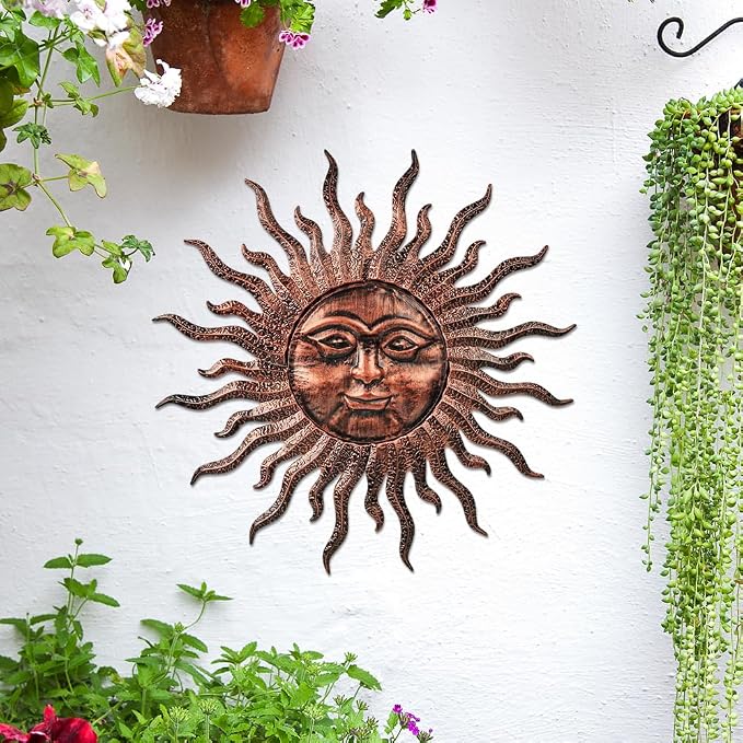 VEWOGARDEN Sun Outdoor Wall Decor, 29" Waterproof Large Metal Wall Art for Home Outside Patio Garden Fence Decorations, Antique Bronze