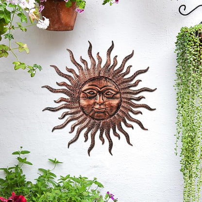 VEWOGARDEN Sun Outdoor Wall Decor, 29" Waterproof Large Metal Wall Art for Home Outside Patio Garden Fence Decorations, Antique Bronze