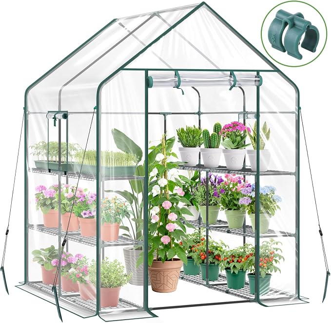 Ohuhu Plastic Greenhouse for Outdoors: Portable Walk in Plant Green House with Improved Transparent PVC Cover, 3 Tiers 12 Shelves Stands Small Greenhouses Backyard Green Houses for Outside Heavy Duty