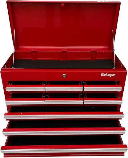 Workington Professional Industrial Portable Metal Tool Chest with 9 Drawers, 26" 9-Drawer Tool Chest Cabinet with Ball Bearing Drawer Slides, Steel Tool Storage Box Organizer 4016 Red