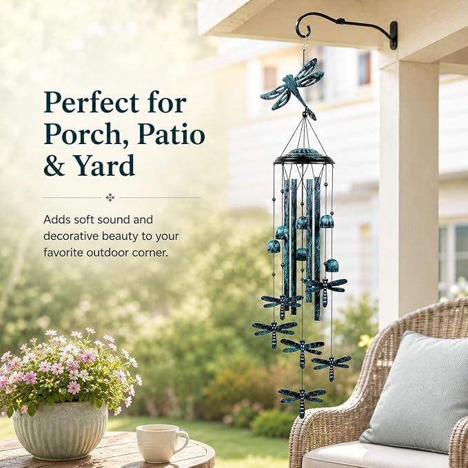 Dragonfly Wind Chimes for Outdoors, 35.4-Inch Aluminum Outdoor Wind Chimes - Dragonfly S Hook, Wind Bells Hanging Decorate for Patio, Porch, Yard, Balcony, Decorative Gift for Women, Mom