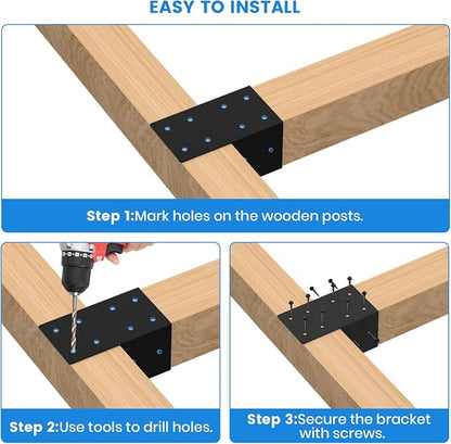 8 Pcs pergola Brackets 4x4(Actual Size 3.6'' x 3.6''), 4x4 pergola Bracket kit for Wood Post, Black Powder-Coated, Post Top Rafter Brackets or Gazebo,Log Cabins, Sunroom and Deck Railing Brackets