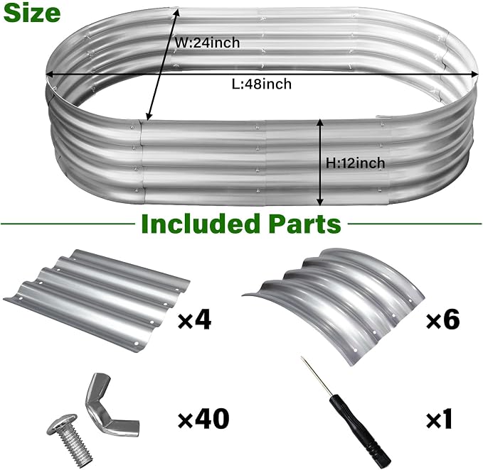Raised Garden Bed Kit,2 Pack 4x2x1ft Galvanized Garden Beds Outdoor with Safety Edging,Rust-Resistant Garden Bed - Oval Large Metal Planter Box for Vegetables…