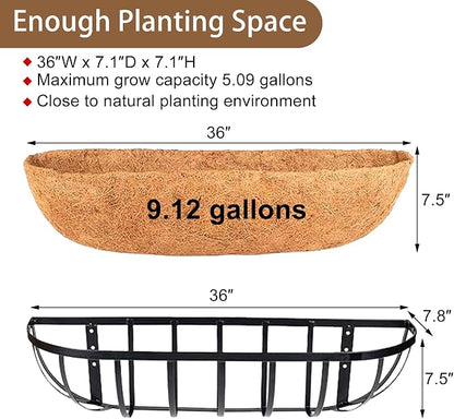 36 Inch Window Baskets with Coconut Liner Outdoor Wall Planter for Plants Long Window Flower Box for Porch Fence Patio Outdoor（2 Pack）