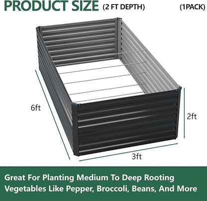 Vengarus 6x3x2ft Galvanized Raised Garden Bed,Metal Raised Beds Kit Black | 2FT Deep Root Elevated Garden Planter Box, Corrugated Steel, Open Bottom, Rustproof All Weather, Large Vegetable Flower Bed