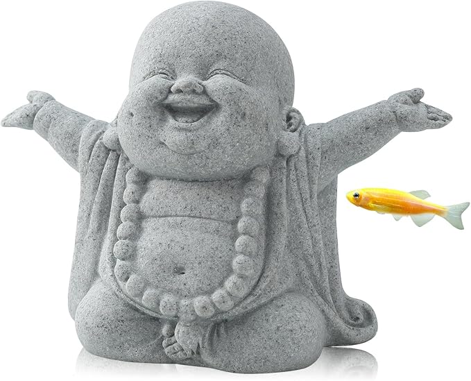 Laughing Buddha Sandstone Statues Mini Zen Monk Figurine Small Buddha Sculptures Fish Tank Decoration Landscaping Garden Outdoor Ornaments for Wealth Good Luck