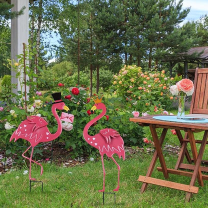 hogardeck Garden Decor for Outdoor, 2 Pcs 31" Metal Flamingos Decorative Garden Stakes for Garden Decor, Yard Sign for Home Outside Lawn Porch Anniversary Wedding Party