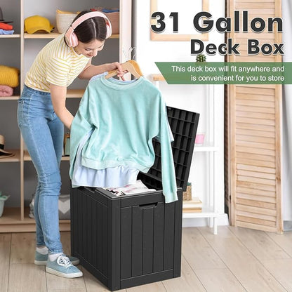 Outdoor Storage Box, 32 Gallon Resin Deck Boxes Outdoor Waterproof For Patio Furniture, Garden Tools, Pool Supplies, Lockable And UV Resistant (a Set of 2,Striped Black)
