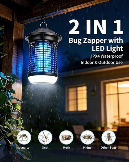 Electric Bug Zapper Indoor/Outdoor, Mosquito & Insect Zapper with LED | Electric Insect Control Device with LED Light. IPX4 Waterproof. 360° Attraction for Home, Kitchen, Patio.