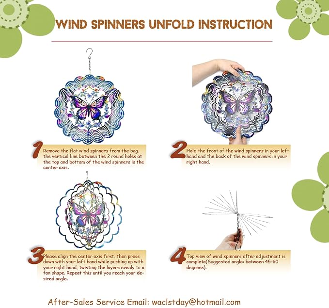 Eandisom Wind Spinners Outdoor Butterfly - Birthday Gifts for Women, for Mom, Butterflies Hanging 12 inch 3D Wind Sculptures for Garden Decor for Outside, Patio, Yard, Outdoor