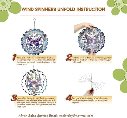 Eandisom Wind Spinners Outdoor Butterfly - Birthday Gifts for Women, for Mom, Butterflies Hanging 12 inch 3D Wind Sculptures for Garden Decor for Outside, Patio, Yard, Outdoor