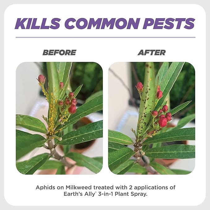 Earth's Ally 3-in-1 Plant Spray - Insect Repellent & Pest Control for Indoor Outdoor Organic Gardening - 32 Oz Ready-to-Use