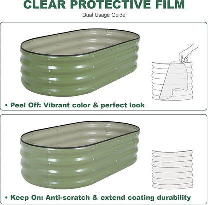Galvanized Raised Garden Bed - 4×2×1ft (2 Packs) Planter Raised Beds for Gardening | Oval Metal Garden Planter Box with Safety Edging and Gloves for Vegetables Fruits and Flower OliveGreen