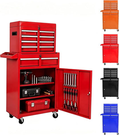 5-Drawer Tool Chest, Detachable Top Box for Garage,Red | Rolling Mobile Storage Cabinet Organizer with Lockable Wheels for Workshop Utility, Heavy Duty Metal Construction