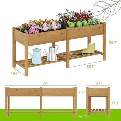 72x24x30.7in Wooden Raised Garden Bed with Legs Elevated Planter Box Gardening Outdoor Planter Box Patio Kit Planting Bed for Vegetables Flowers Herbs Outdoor for Patio Balcony Backyard (Brown, Large)