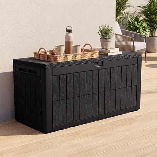 Quictent 120 Gallon Heavy Duty Resin Deck Box, Weatherproof Waterproof Outdoor Storage Bench, UV Resistant Lockable Container for Garden, Pool Supplies, Patio Cushions & Furniture Accessories