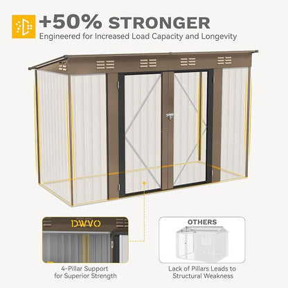 DWVO 9x4ft Large Outdoor Storage Shed, Metal Tool Sheds, Heavy Duty Tool Storage with Lockable Doors & Air Vent for Backyard Patio Lawn to Store Bikes, Tools, Lawnmowers,Brown