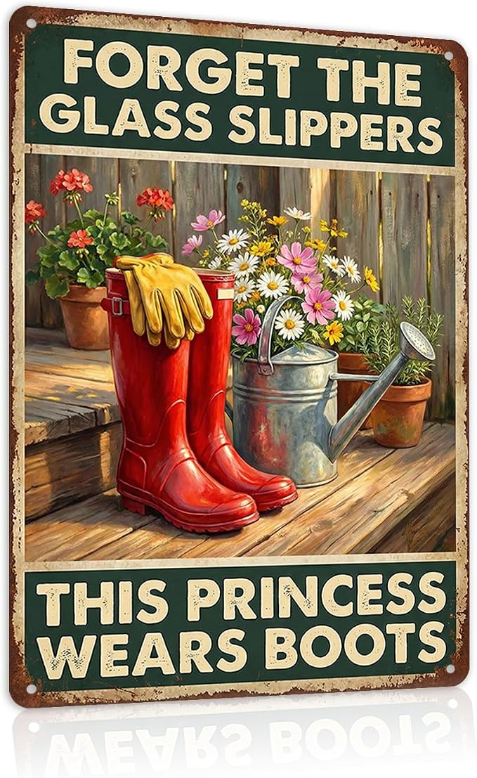 Garden Decor Sign This Princess Wears Boots Wall Art | Garden Enthusiasts • Porch Patio Display • Garden Theme • Rustic Farmhouse Style • UV Printed • 8x12 Inch