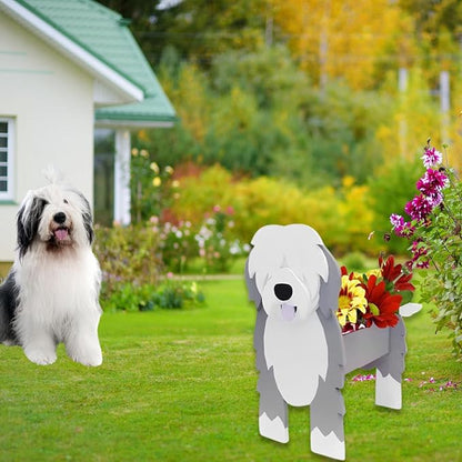 English Shepherd Dog Planter Pots, 9.45 x 6.38 x 13.39 Inches | Dog Flower Pot, Cute Animal Shaped Plant Pot, Gifts for Women & Pet Lovers, Indoor Outdoor Garden Home Office Decor