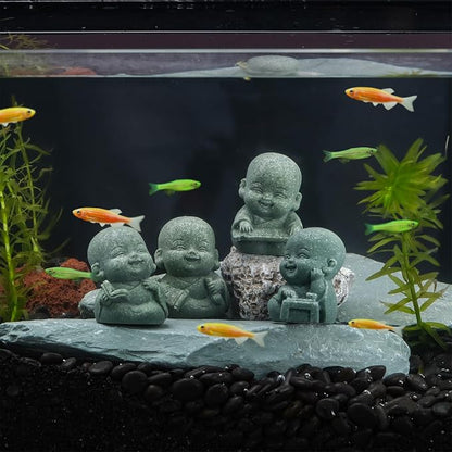 4pcs Mini Laughing Buddha Statues Monk Sandstone Sculptures Cute Baby Buddha Figurine Set Wealth Good Luck Decor Zen Spiritual Ornaments for Home Aquarium Office Garden - Style B