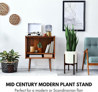 Fox & Fern Adjustable Plant Stand Indoor — 8 to 12 Inch Premium Mid Century Bamboo Plant Stand with Adjustable Width; Plug In Design; Easy to Assemble; Two Heights - For 8, 9, 10, 11 & 12 Inch Pots
