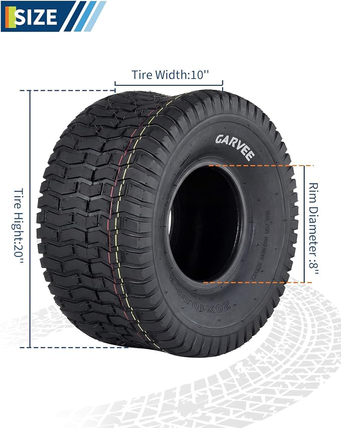 2 Pack 20x10.00-8 Lawn Mower Tires,20x10-8 NHS Off-Highway Tires, 20x10x8 Turf Tires Replacement for Riding Mower Garden Tractor Golf Cart Utility Vehicle,4PR Tubeless