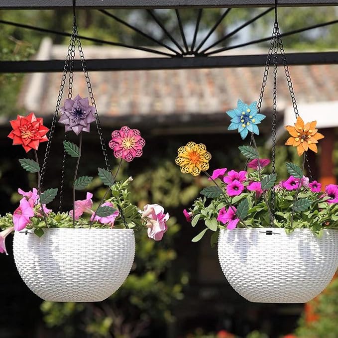 YEAHOME Garden Decor for Outside, 6 Pack Flower Garden Stakes Outdoor Decor Metal Shaking Head Yard Art, Weather Proof Flower Stakes for Yard Porch Lawn Pathway Pot Decorations(Multi-Color)