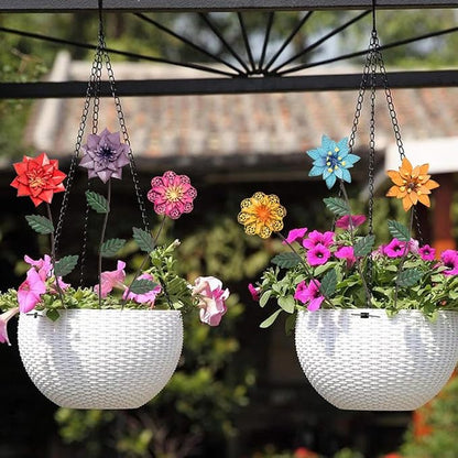 YEAHOME Garden Decor for Outside, 6 Pack Flower Garden Stakes Outdoor Decor Metal Shaking Head Yard Art, Weather Proof Flower Stakes for Yard Porch Lawn Pathway Pot Decorations(Multi-Color)