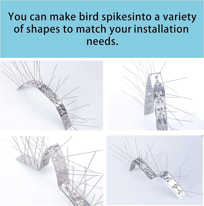 Hausse Stainless Steel Bird Spikes 10 Pack, Squirrel Small Birds Pigeons Crows and Woodpeckers Deterrent Devices Bird Repellent Spikes, Assemble Easily Covers 10 Feet for Outdoor Wall Fence