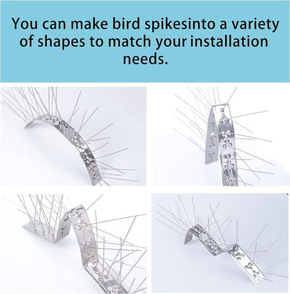 Hausse Stainless Steel Bird Spikes 10 Pack, Squirrel Small Birds Pigeons Crows and Woodpeckers Deterrent Devices Bird Repellent Spikes, Assemble Easily Covers 10 Feet for Outdoor Wall Fence
